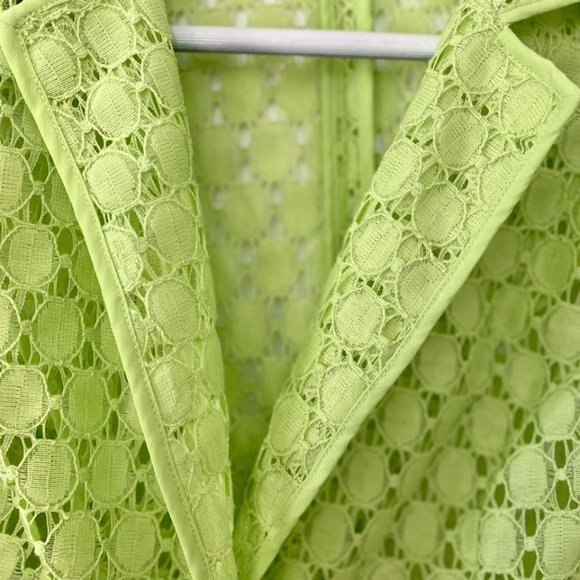 Chico's Jacket Lime Green Lace Cut Out Sheer Button Up 3/4 Sleeves - Picture 7 of 16